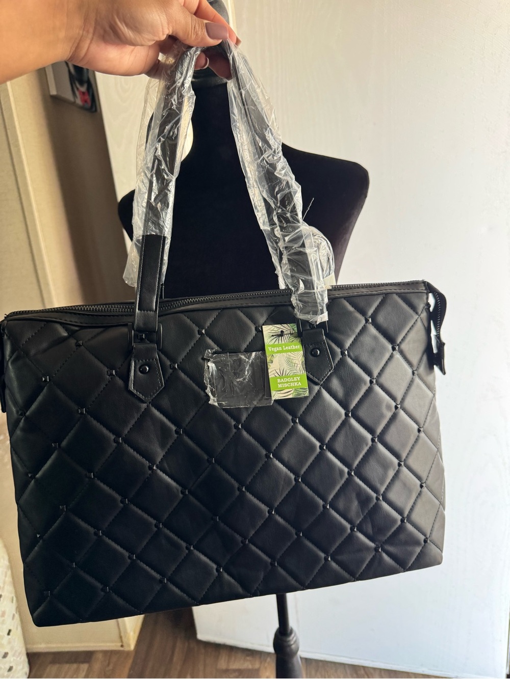 Badgley Mischka Black Quilted Vegan Leather Tote